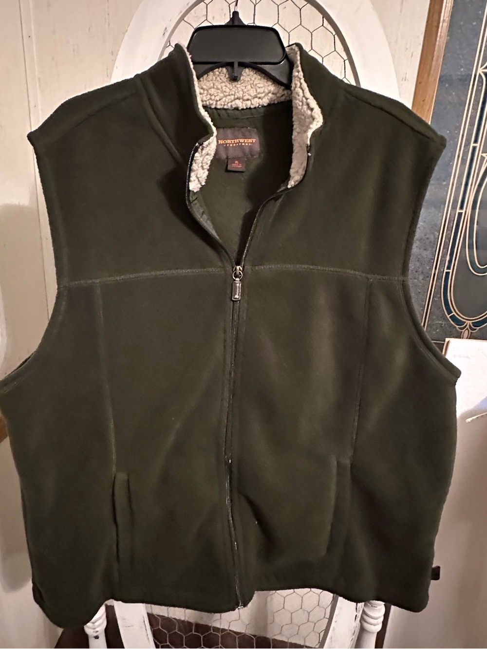 Northwest Olive Green Fleece Vest with Sherpa Collar